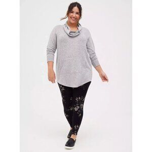 Torrid Super Soft Plush Cowl Neck Raglan Tunic Sweatshirt Pullover 1 (1X) Gray